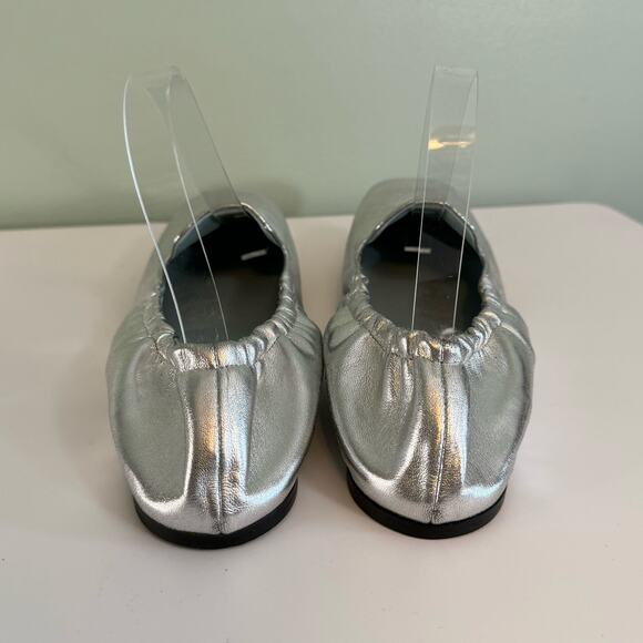 Aera Ballet Flat Shoes Size 41 US 11 Silver Metallic Vegan Square Toe Italy NWOT - Picture 6 of 10